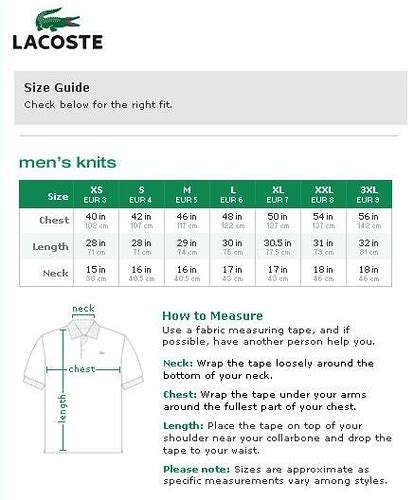 lacoste size chart men's.